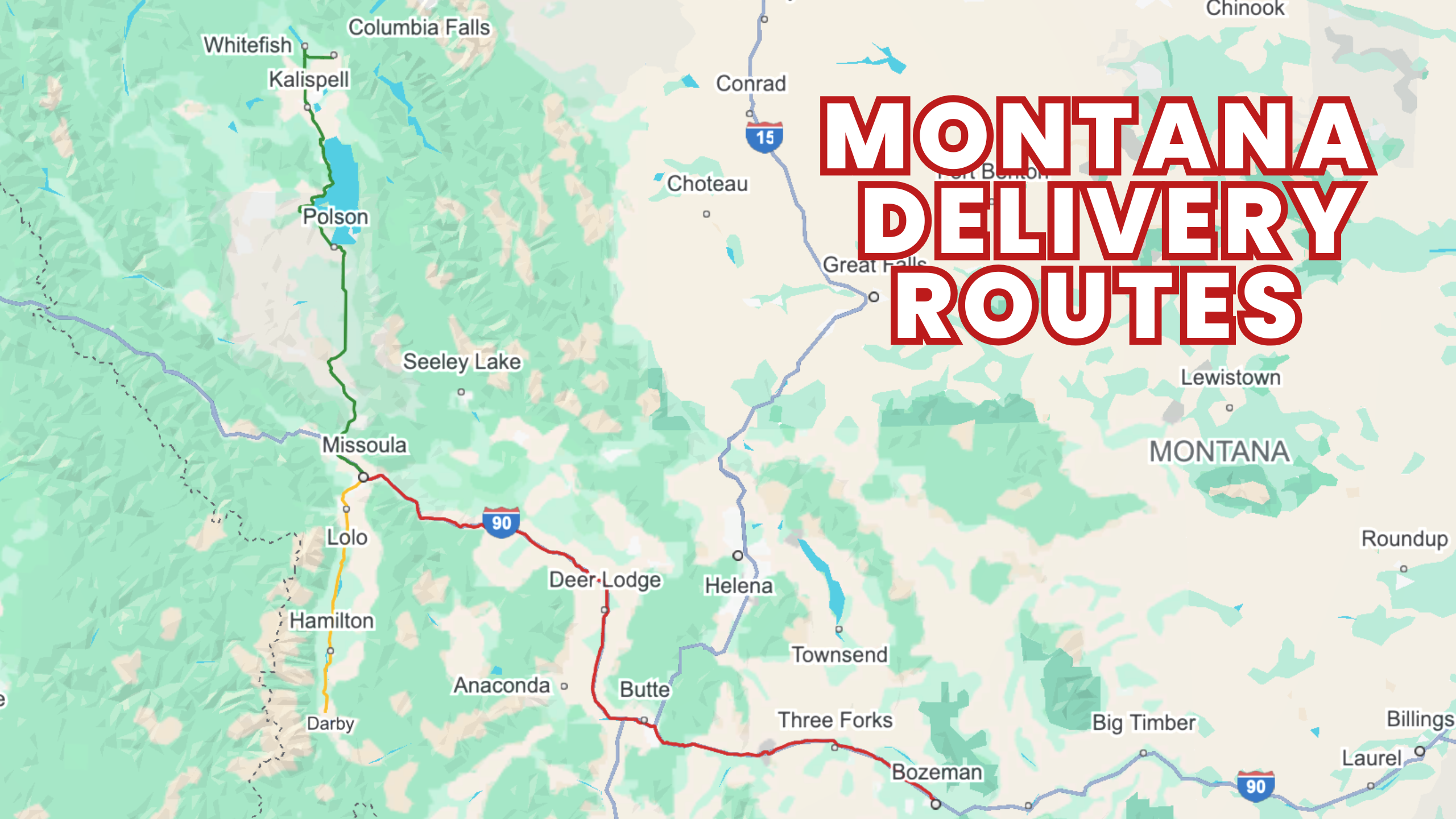Map of Montana delivery routes for Swanson's Mountain View Orchard
